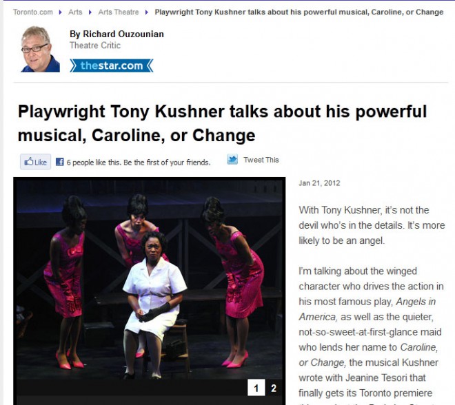 Caroline, or Change in the Toronto Star